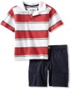 Tommy Hilfiger Boys 2-7 Carlos Stripe Polo Cargo Short 2 Piece Set, Red Velvet, 4T