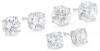 Platinum Plated Sterling Silver Round Cubic Zirconia Stud Earrings Set