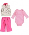 Carter's Micro Fleece 3 Pc Vest & Pant Set - Bright Pink-3M