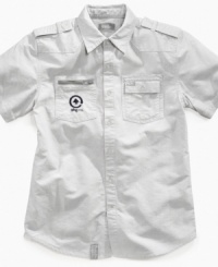 Dress it up or dress it down. This short-sleeved shirt from LRG easily fits into any comfy style he's going for. Dress it up or dress it down. This short-sleeved shirt from LRG easily fits into any comfy style he's going for.