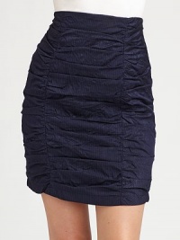 THE LOOKHigh waisted design Side zip closure Two ruched seams on front and back Mock pleats on front and back middle panel Fully linedTHE FITAbout 20 longTHE MATERIALSkirt: 89% cotton/11% rayon Lining: AcetateCARE & ORIGINDry clean Made in USA THE LOOKHigh waisted design Side zip closure Two ruched seams on front and back Mock pleats on front and back middle panel Fully linedTHE FITAbout 20 longTHE MATERIALSkirt: 89% cotton/11% rayon Lining: AcetateCARE & ORIGINDry clean Made in USA
