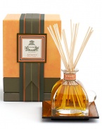 The uplifting signature scent is a complex and subtle blend that permeates the air with addictive waves of clove, the zest of bitter orange and just a touch of cypress. Presented in Italian crystal perfume bottle and glass stopper 7.4 fl. oz. 20 eight-inch reeds Tray not included