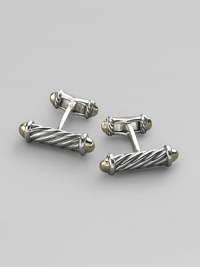 Cable column cuff links in silver and 18K gold. Imported