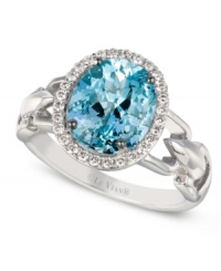 Le Vian makes an elegant statement with this ring, set in 14k white gold. A soothing oval aquamarine (2 ct. t.w.) is surrounded by diamonds (1/6 ct. t.w.) for a lustrous touch. Size 7. Le Vian makes an elegant statement with this ring, set in 14k white gold. A soothing oval aquamarine (2 ct. t.w.) is surrounded by diamonds (1/6 ct. t.w.) for a lustrous touch. Size 7.