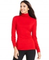 A wardrobe staple, this Alfani turtleneck top features ruching details for add feminine flair!