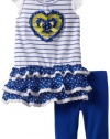 Nannette Baby-girls Infant 2 Piece Heart Printed Legging Set, Blue, 18 Months