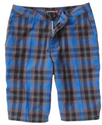 Sporting a summer plaid print, these walkshorts from Quiksilver add a crisp yet casual style to his look. Sporting a summer plaid print, these walkshorts from Quiksilver add a crisp yet casual style to his look.