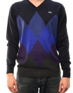 Lacoste Men's V-Neck Pullover Sweater Blue Diamond Pattern AH036051-SFW