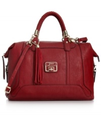 Lady-like satchels are all the rave and this chic silhouette from GUESS is a seasonal must-have. The elegant shape is outfitted with signature hardware, braided handles and flirty tassel charm, while the inside is all about stowing your essentials with ease. Lady-like satchels are all the rave and this chic silhouette from GUESS is a seasonal must-have. The elegant shape is outfitted with signature hardware, braided handles and flirty tassel charm, while the inside is all about stowing your essentials with ease.