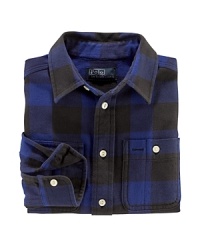 Rendered in warm brushed cotton twill, the classic checked workshirt is ruggedly handsome. Rendered in warm brushed cotton twill, the classic checked workshirt is ruggedly handsome.