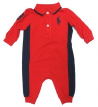 Ralph Lauren Infant Big Pony Long-sleeved Coveralls in Red and Navy Blue; Navy Pony (3 Months / Mos.) Ralph Lauren Infant Big Pony Long-sleeved Coveralls in Red and Navy Blue; Navy Pony (3 Months / Mos.)