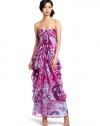 Laundry by Shelli Segal Women's Silky Cheetah Draped Gown, Bougainvilla, 0