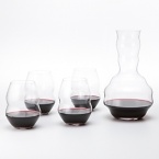 Ergonomically designed, this casual, stemless wineglass is stackable for those short on storage space. Plus, this set comes with a bonus Swirl Decanter.
