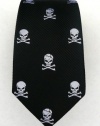 100% Silk Woven Black Skull and Crossbones Skinny Tie