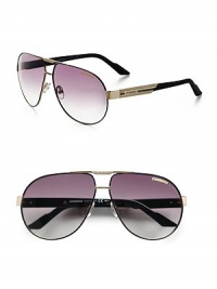 Sleek metal aviators are defined by gradient lenses and logo detail at the bow bar and temples. Logo, brow bar temple detail 100% UV protective Imported Sleek metal aviators are defined by gradient lenses and logo detail at the bow bar and temples. Logo, brow bar temple detail 100% UV protective Imported