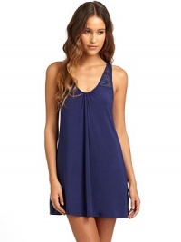 THE LOOKGathered v-neck Lace inset strapsGathered bodiceBack v-neck Back double tie closureTHE FITAbout 30 from shoulder to hemTHE MATERIAL94% modal/6% spandexCARE & ORIGINMachine washImported THE LOOKGathered v-neck Lace inset strapsGathered bodiceBack v-neck Back double tie closureTHE FITAbout 30 from shoulder to hemTHE MATERIAL94% modal/6% spandexCARE & ORIGINMachine washImported