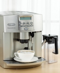 The pinnacle of espresso excellence, this gorgeous 15-bar machine creates freshly-ground and brewed coffee that transcends the ordinary and gives new definition to flavorful. Utilizing the most advanced brewing technology, the single-touch digital programmable menu settings allow you to adjust start and shutoff time, temperature, water hardness and much more. One-year manufacturer's warranty. The pinnacle of espresso excellence, this gorgeous 15-bar machine creates freshly-ground and brewed coffee that transcends the ordinary and gives new definition to flavorful. Utilizing the most advanced brewing technology, the single-touch digital programmable menu settings allow you to adjust start and shutoff time, temperature, water hardness and much more. One-year manufacturer's warranty.