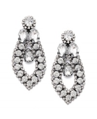 Victorian elegance equals vintage appeal. Bar III's antique-inspired drop earrings shine with the addition of sparkling clear crystals set in silver tone mixed metal. Approximate drop: 3-3/4 inches. Victorian elegance equals vintage appeal. Bar III's antique-inspired drop earrings shine with the addition of sparkling clear crystals set in silver tone mixed metal. Approximate drop: 3-3/4 inches.