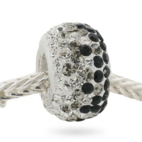 Ryssa925 SilverEdge Preciosa Crystal Charm (Pandora compatible) - White & Black Diamond Crystals on White Resin