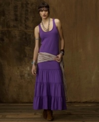 Lauren Jeans Co. tiered maxi dress makes the castaway look seem oh-so-chic with its roughhewn edges and soft, breezy cotton jersey construction. Lauren Jeans Co. tiered maxi dress makes the castaway look seem oh-so-chic with its roughhewn edges and soft, breezy cotton jersey construction.