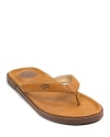 Leather insole wrapped in cushiony foam with TPU rubber outsole. Simple, casual thong sandals in leather.