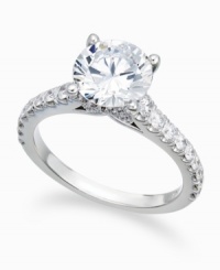 A design that sparkles from every angle. This stunning certified diamond X3 solitaire ring (2 ct. t.w.) features a beautiful round-cut diamond at center, as well as sparkling diamond accents in the sides of the band. Crafted in 18k white gold. A design that sparkles from every angle. This stunning certified diamond X3 solitaire ring (2 ct. t.w.) features a beautiful round-cut diamond at center, as well as sparkling diamond accents in the sides of the band. Crafted in 18k white gold.