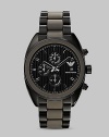 Classic chronograph functionality with a modern, sporty twist in stainless steel with a silicone bracelet. Round bezel Quartz movement Three-eye chronograph functionality Water resistant to 3 ATM Date function Second hand Stainless steel case: 43mm (1.69) Silicone bracelet: 23mm (0.90) Imported 