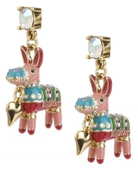 Talk about a party perfect style! Betsey Johnson's multi-colored pinata drop earrings sparkle with crystal stud posts and accents and a small bubble heart charm. Set in gold tone mixed metal. Approximate drop: 1-2/5 inches. Talk about a party perfect style! Betsey Johnson's multi-colored pinata drop earrings sparkle with crystal stud posts and accents and a small bubble heart charm. Set in gold tone mixed metal. Approximate drop: 1-2/5 inches.