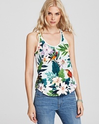 Pretty as a postcard, this Juicy Couture tank flaunts a vibrant tropical print for an enchanting summer escape. Pretty as a postcard, this Juicy Couture tank flaunts a vibrant tropical print for an enchanting summer escape.