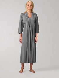 Super-soft and lightweight jersey robe in a comfy wrap style. Wide sleeves Self belt Modal/polyester; machine wash Imported Super-soft and lightweight jersey robe in a comfy wrap style. Wide sleeves Self belt Modal/polyester; machine wash Imported