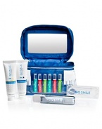 The perfectly portable way to keep your smile white. Convenient kit includes a train case with built-in mirror (6½L) containing six assorted Touch Up® ampules (.02fl/.59 ml each), travel-sized tubes of AM and PM Toothpaste (1oz/28g each), a travel toothbrush and a case of floss picks. Your smile will be white and healthy, in any time zone! 