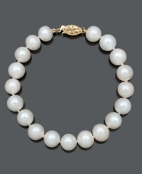 Add a hint of elegance with a fine strand of pearls. Bracelet features cultured freshwater pearls (9-10 mm) with a 14k gold clasp. Approximate length: 7-1/2 inches. Add a hint of elegance with a fine strand of pearls. Bracelet features cultured freshwater pearls (9-10 mm) with a 14k gold clasp. Approximate length: 7-1/2 inches.