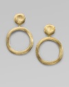 From the Jaipur Collection. Textured circles of 18k gold hang from textured buttons in a design that is both simple and striking. 18k yellow gold Drop, about 1½ Post back Made in Italy