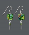 Get glam with bright green glass. What better way to spice up your ensemble than to add bold color. These Jody Coyote earrings feature assorted green glass square drops, stick drop charms, and green glass and silver accent beads. Set in sterling silver. Approximate drop: 1-1/2 inches.