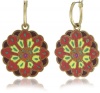 Lucky Brand Suzani Gold-Tone Orange Enamel Hoop Drop Earrings