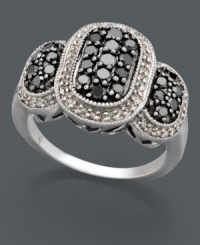 Simple scintillation with a glamorous vintage vibe. Sterling silver ring features unique oval patterns crafted in round-cut black diamonds (1/2 ct. t.w.) and white diamonds (1/5 ct. t.w.). Size 7. Simple scintillation with a glamorous vintage vibe. Sterling silver ring features unique oval patterns crafted in round-cut black diamonds (1/2 ct. t.w.) and white diamonds (1/5 ct. t.w.). Size 7.