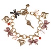 Betsey Johnson Iconic Pink Bow & Heart Multi Charm Bracelet Gold