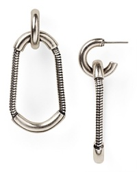 Giles & Brothers make chic work of the industrial-inspired jewelry trend with these chain earrings. With polished links and a bold look, the pair encapsulate downtown cool. Giles & Brothers make chic work of the industrial-inspired jewelry trend with these chain earrings. With polished links and a bold look, the pair encapsulate downtown cool.