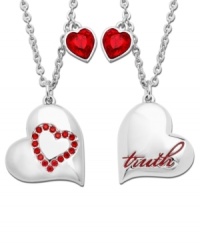 Say it from the heart. Swarovski's pretty double-heart design features an asymmetrical pendant accented by round-cut light Siam crystals in a heart shape, and a heart-shaped Siam crystal charm. Set in silver tone mixed metal. Approximate length: 16-1/2 inches. Approximate drop: 1/2 inch. Say it from the heart. Swarovski's pretty double-heart design features an asymmetrical pendant accented by round-cut light Siam crystals in a heart shape, and a heart-shaped Siam crystal charm. Set in silver tone mixed metal. Approximate length: 16-1/2 inches. Approximate drop: 1/2 inch.
