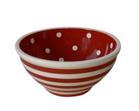 Terramoto Ceramic Polka Dots and Stripes 9-Inch Medium Mission Bowl, Moss Red Terramoto Ceramic Polka Dots and Stripes 9-Inch Medium Mission Bowl, Moss Red