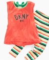 Designed in lightweight and soft fabric, your little girl will enjoy wearing this fun and versatile tunic plus legging set by DKNY.