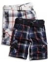 GUESS Kids Boys Little Boy Plaid Cargo Shorts with Belt, WHITE (2T)