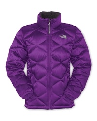 A compact puffer with a diamond quilted shell, stand collar and elastic gathers at the cuff for a sleek, warm style. A compact puffer with a diamond quilted shell, stand collar and elastic gathers at the cuff for a sleek, warm style.