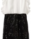 Ruby Rox Girls 7-16 Sequin Skirt And Chiffon Top Dress, Ivory/Black, 10
