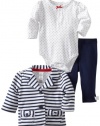 Little Me Baby-girls Newborn Stripe 3 Piece Jacket Set, White, 9 Months