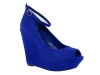 Suede Peep Toe Platform Wedge with Ankle Strap