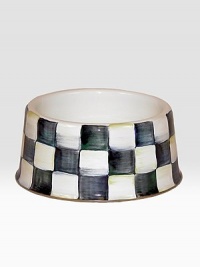 A charming enamel dish features a heavy-gauge steel underbody that's strong enough to withstand the mealtime antics of the hungriest hounds, and hand-painted checks are fashionable enough for your most finicky felines. Bronzed stainless steel rim 16-ounce capacity 3H X 6½ diam. Hand wash Imported A charming enamel dish features a heavy-gauge steel underbody that's strong enough to withstand the mealtime antics of the hungriest hounds, and hand-painted checks are fashionable enough for your most finicky felines. Bronzed stainless steel rim 16-ounce capacity 3H X 6½ diam. Hand wash Imported