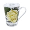 Whimsical drinkware to add fun and color to the table. Konitz mugs feature the highest quality color and glaze. This mug has a rose and romantic script writing design. Dishwasher and microwave safe.