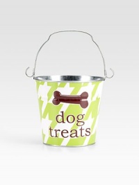 An adorable galvanized bucket is the perfect place for a pup's treats or playthings. It's also a clever gift basket, ready to fill and give to a favorite doglover. Top handle 5½H X 6½ diam. Made in USA Please note: Each bucket is made to order, so please allow 3-4 weeks for delivery. 