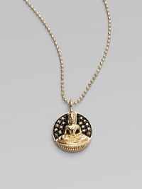 A golden Buddha in repose is surrounded by a field of pavé chocolate diamonds in this gleaming pendant on a delicate ball chain. Chocolate diamonds, 0.11 tcw 14k yellow gold Chain length, about 16 Pendant diameter, about ½ Lobster clasp Imported A golden Buddha in repose is surrounded by a field of pavé chocolate diamonds in this gleaming pendant on a delicate ball chain. Chocolate diamonds, 0.11 tcw 14k yellow gold Chain length, about 16 Pendant diameter, about ½ Lobster clasp Imported